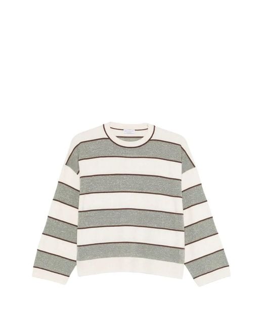 Brunello Cucinelli White Striped Knitwear