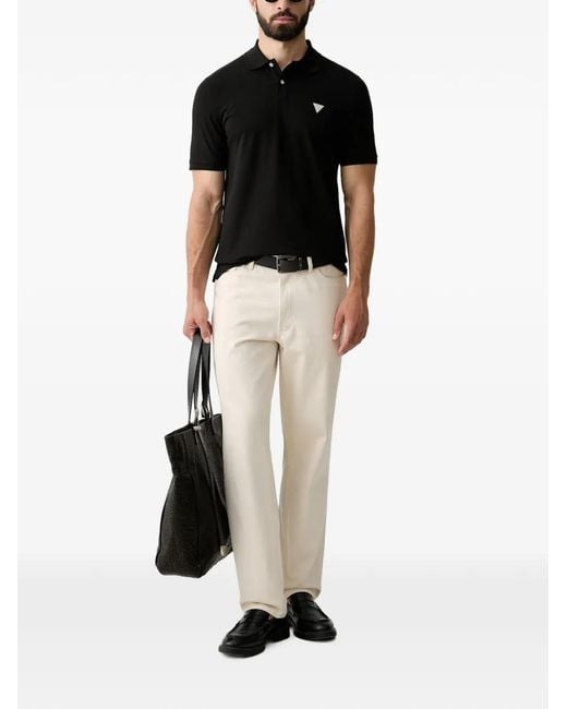 Guess Black Logo-Patch Polo Shirt for men