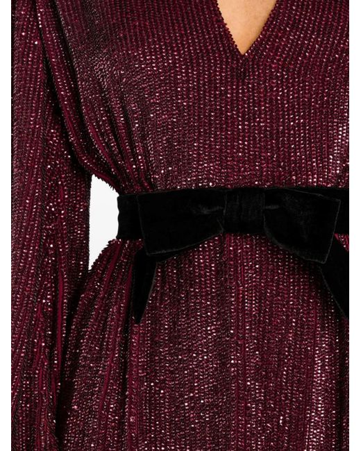 retroféte Purple Robe À Col V Brodée De Sequins