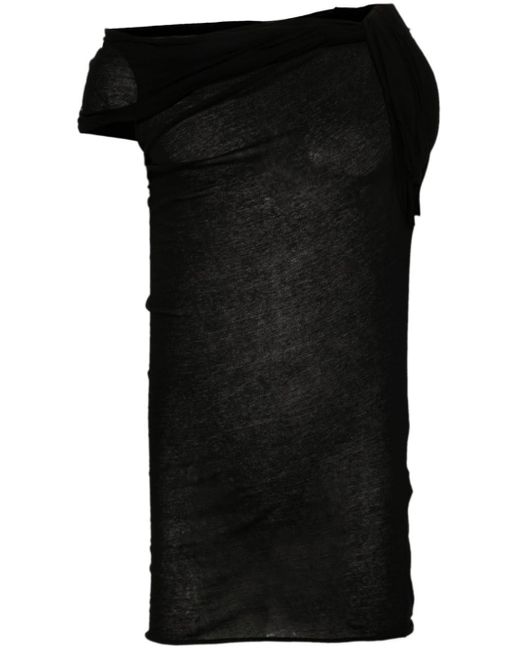 Rick Owens Black One-Shoulder Cotton Tank Top for men