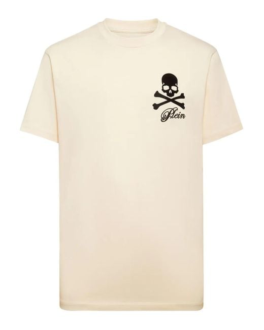 Philipp Plein T-Shirt Met Doodskopprint in het Natural voor heren