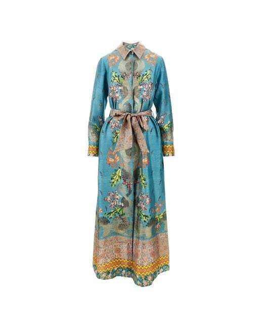 Pierre Louis Mascia Blue Floral-Print Belted Dress