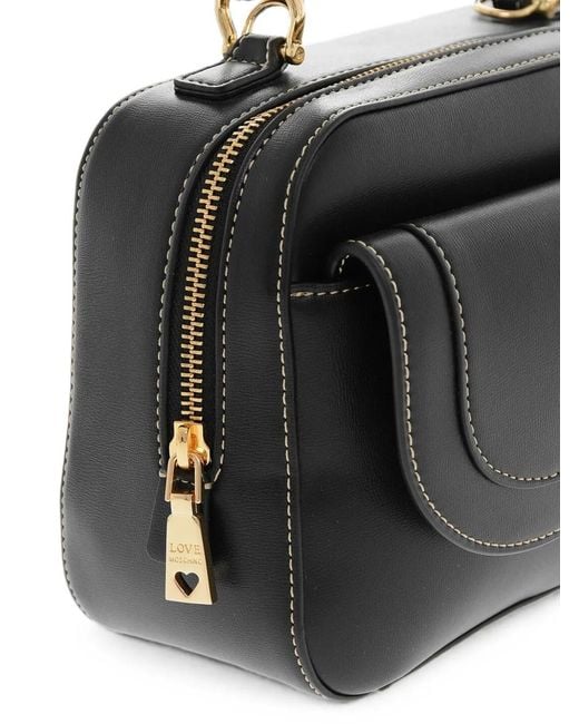 Moschino Black Contrast-Stitch Top-Handle Tote Bag