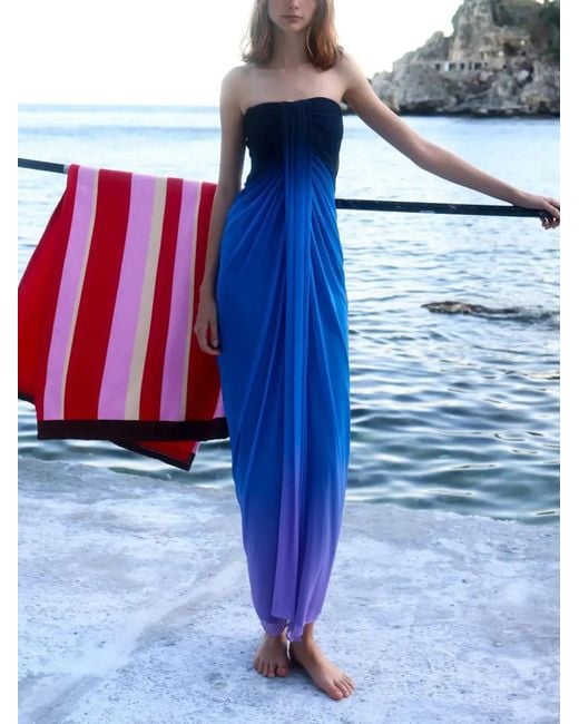 Baobab Blue Lena Draped Strapless Maxi Dress