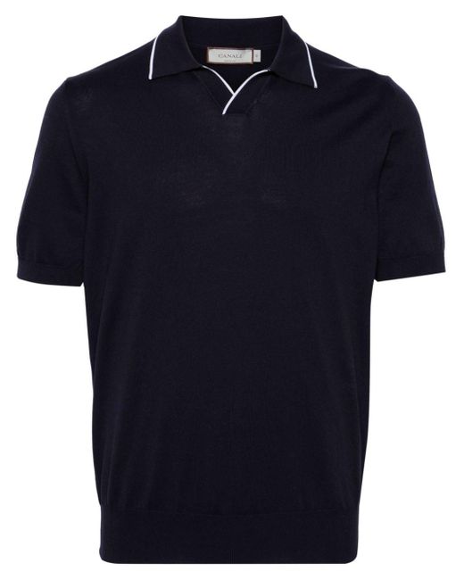 Canali Blue Split-neck Cotton Polo Shirt for men