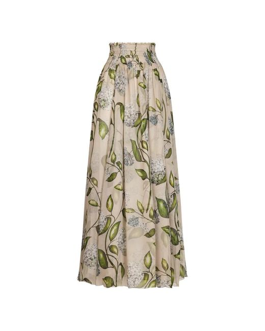 Oscar de la Renta White Floral Chiffon Maxi A-Line Skirt