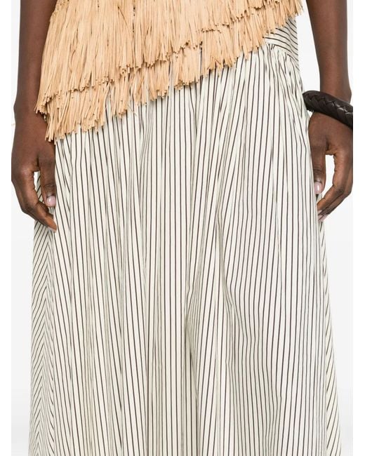 Staud White Striped Midi Skirt With Panels