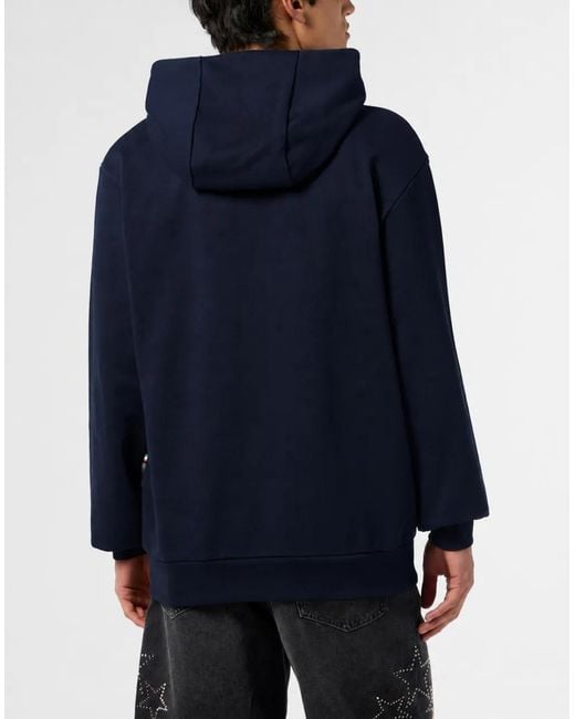 Philipp Plein Blue Fleece Hoodie Greatness for men