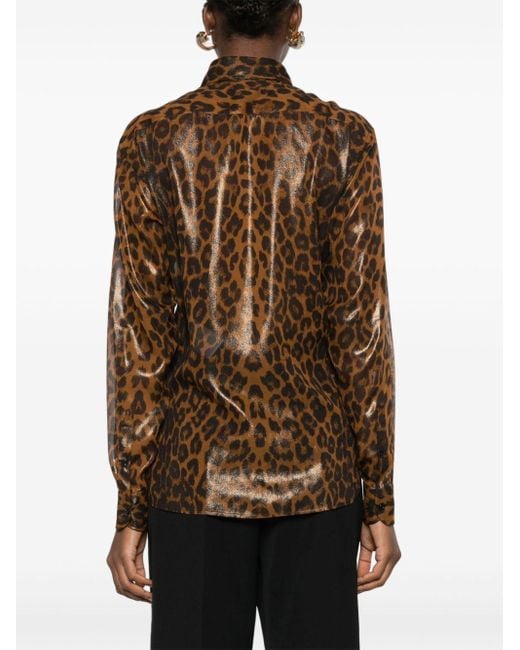 Tom Ford Brown Seidenhemd mit Leoparden-Print