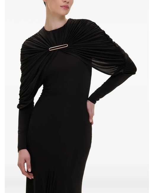 V:PM ATELIER Black Anais Pleated-Cape Maxi Dress