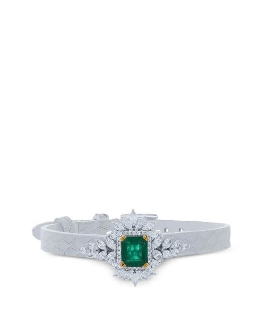YEPREM Metallic Emerald And Diamond Stamped Leather Bracelet