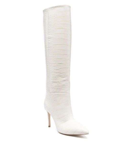 Paris Texas White 105mm Embossed Leather Knee-high Boots