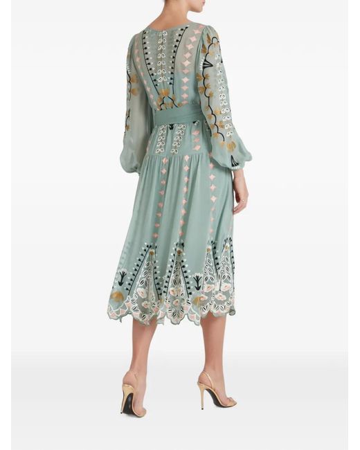Temperley London Green Rosalba Floral-Embroidered Midi Dress