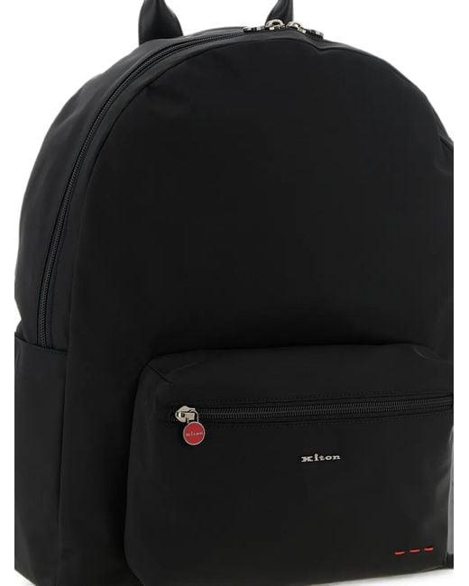 Kiton Black Logo-Plaque Front-Pocket Backpack for men