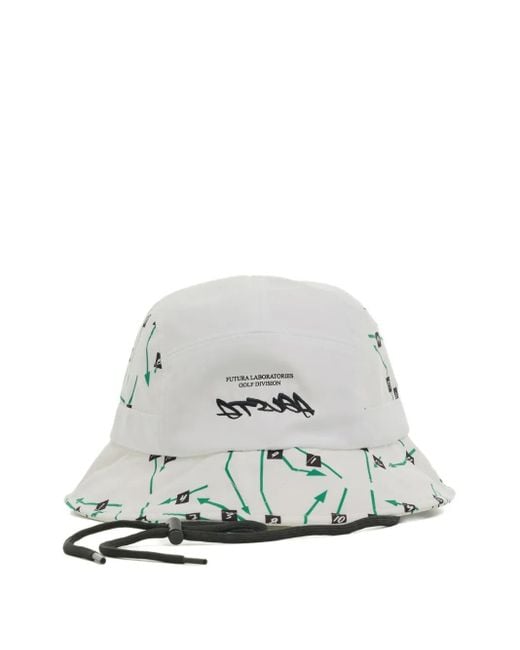 Malbon Golf White X Futura Tag Graphic-Print Bucket Hat for men