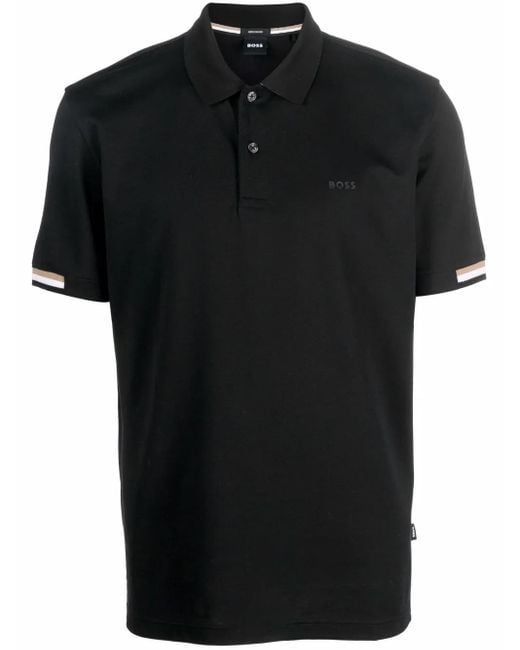 Boss Black Stripe-Trimmed Polo Shirt for men