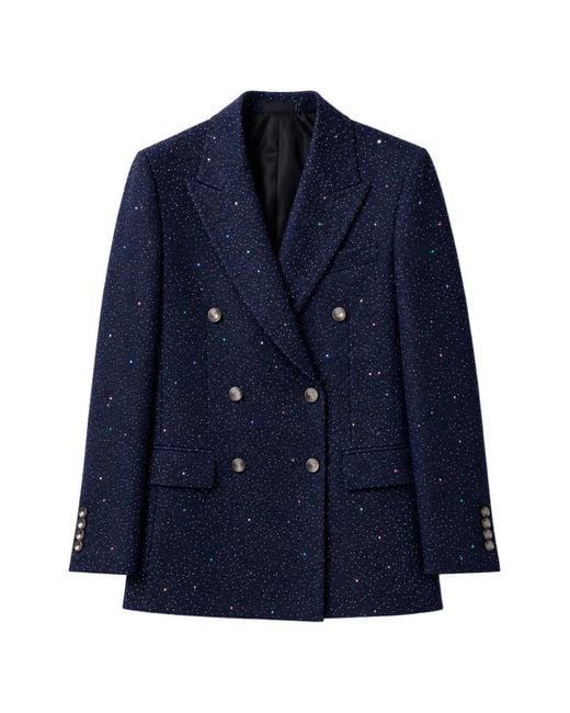 Tagliatore Blue Double-Breasted Glitter-Detail Blazer
