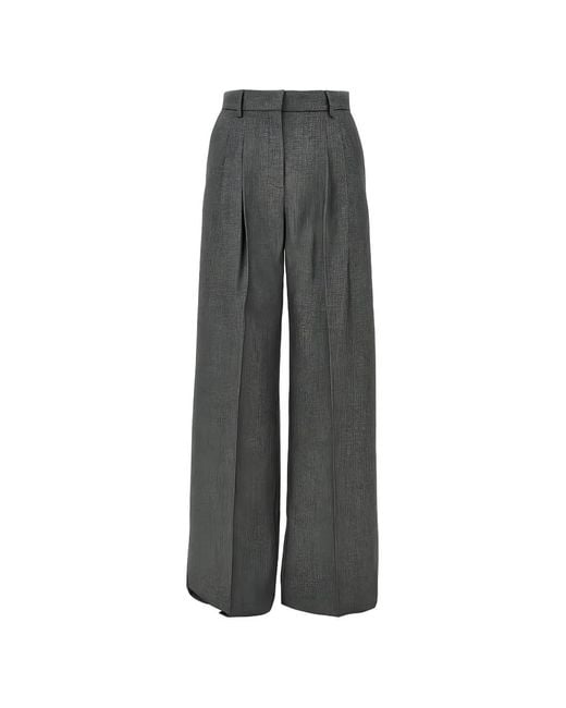 ANDAMANE Gray Pleated Wide-Leg Palazzo Pants