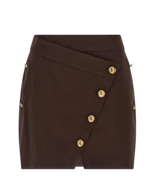 Elisabetta Franchi Brown Button-Embellished Wrap Mini Skirt
