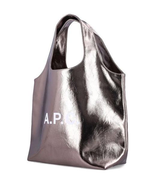 A.P.C. Gray Large Ninon Metallic Logo Tote Bag