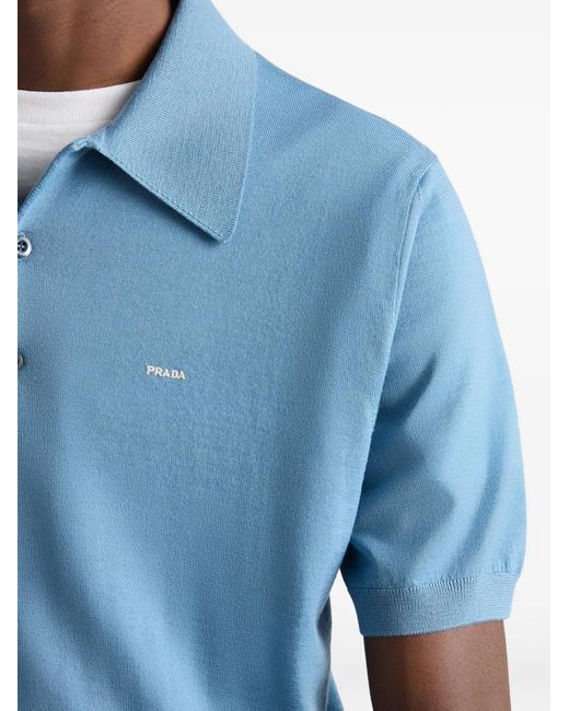 Prada Blue Superfine Wool Polo Shirt for men