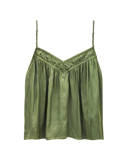 Ba&sh Green Clovis Ruched V-Neck Sleeveless Blouse