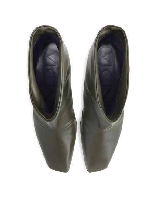 Vicini Green Square-Toe Leather Ankle Boots