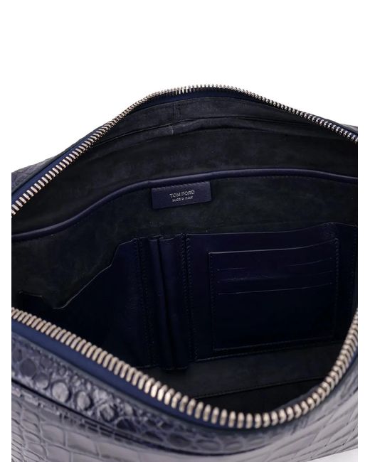 Tom Ford Blue Embossed-Leather Zip Laptop Bag for men
