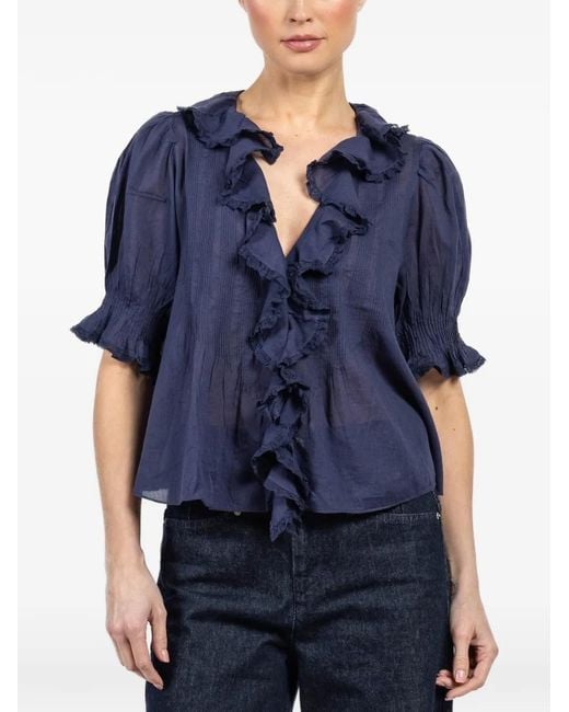 Doen Blue Henri Ruffled Top