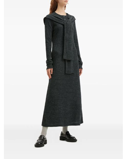 B+ AB Black Scarf-Detail Half-Button Dress
