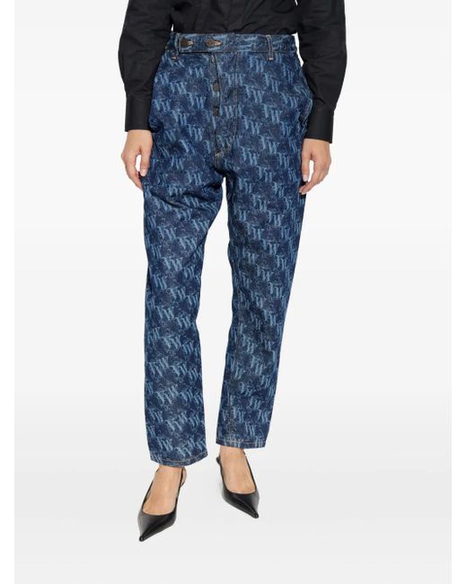 Vivienne Westwood Blue Monogram-Pattern Tapered Jeans