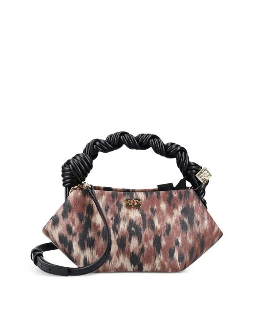 Ganni Brown Mini Bou Braided-Handle Tote Bag