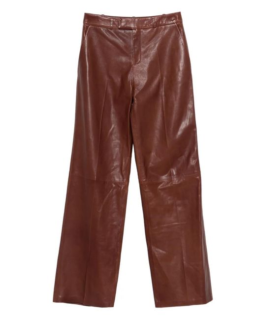 Arma Red Leather Straight-Leg Trousers