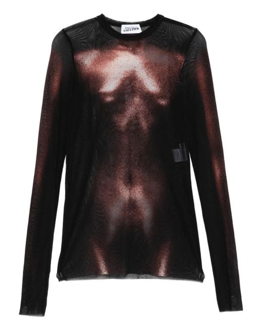 Jean Paul Gaultier Black Body-Print Mesh Top