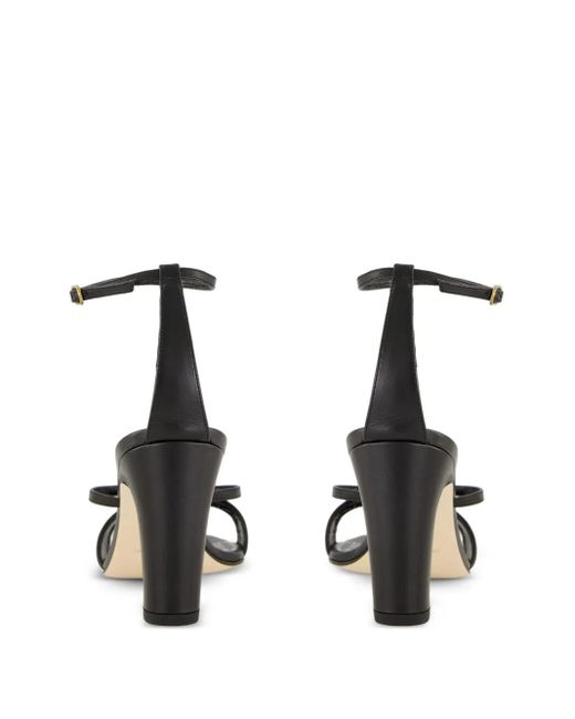 Manolo Blahnik Black 90Mm Leather Ankle-Strap Ring Sandals