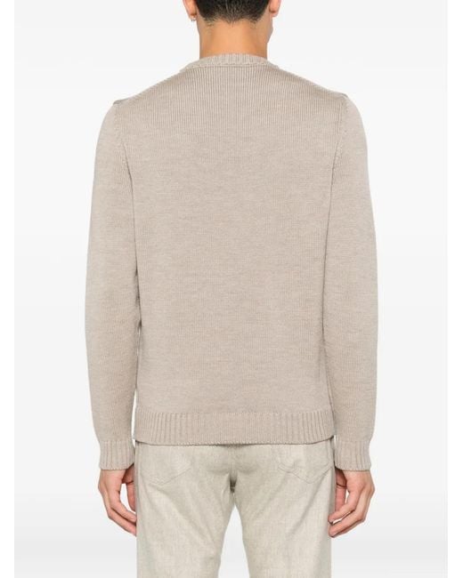 Zanone Natural Ribbed-Knit Crew-Neck Wool Jumper for men