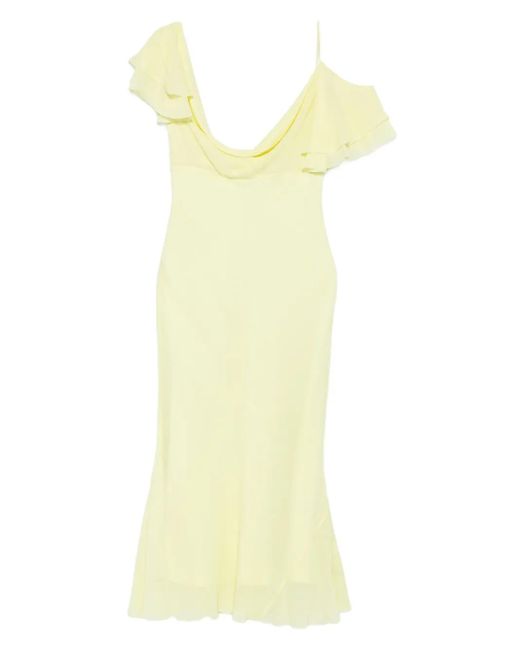 Self-Portrait Yellow Light Ruffled Midi Dress With Draped Neckline