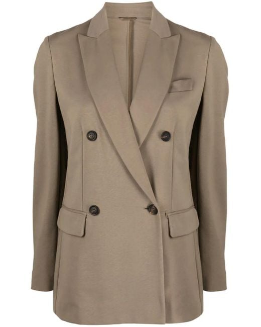 Brunello Cucinelli Natural Double-Breasted Cotton-Blend Blazer
