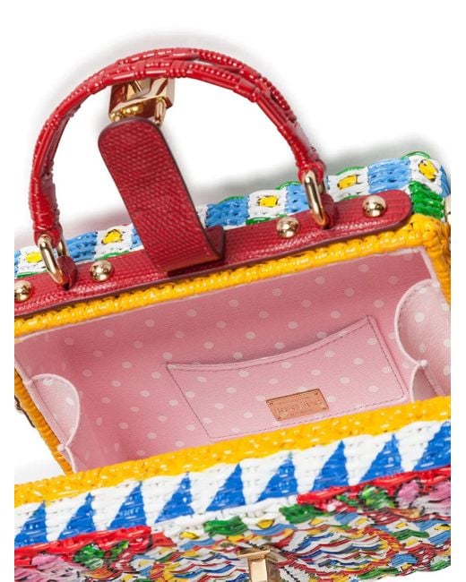 Dolce & Gabbana Red Dolce Box Wicker Top-Handle Bag