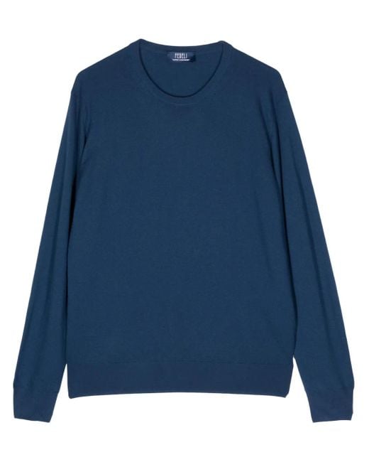 Fedeli Blue Round-Neck Jumper for men