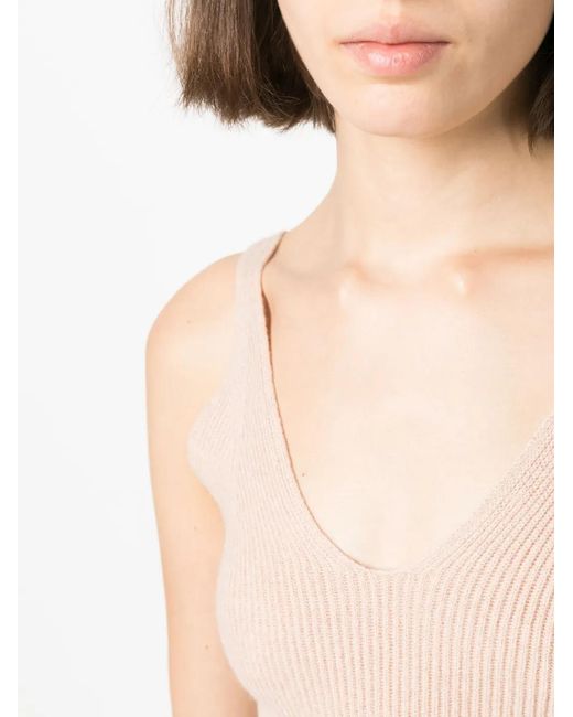Peserico Pink Ribbed-Knit U-Neck Tank Top