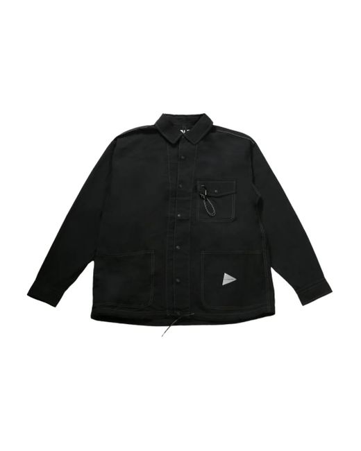 And Wander Black Contrast-stitching Overshirt for men