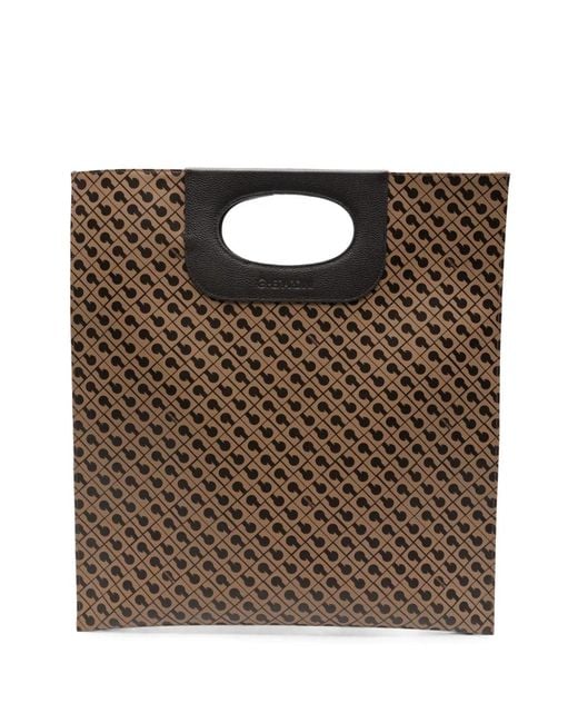 Gherardini Brown Logo-Print Cut-Out Handle Tote Bag