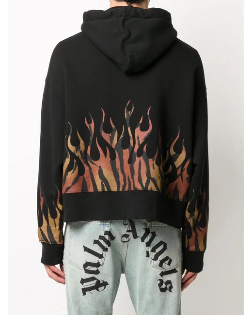 Palm Angels Black Tiger-print-flames Cotton-jersey Hoody for men