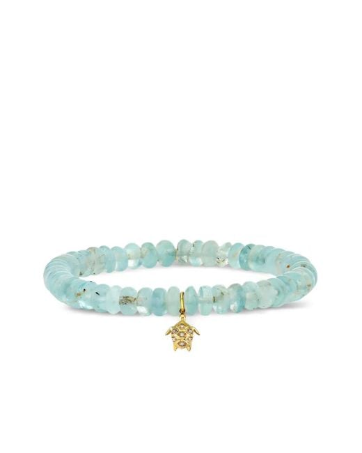 Sydney Evan 14Kt Geelgouden Kleine Turtle Armband Met Aquamarijn En Diamant in het Green