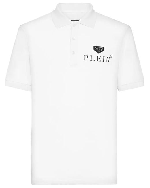 Philipp Plein White Logo-Print Cotton Polo Shirt for men
