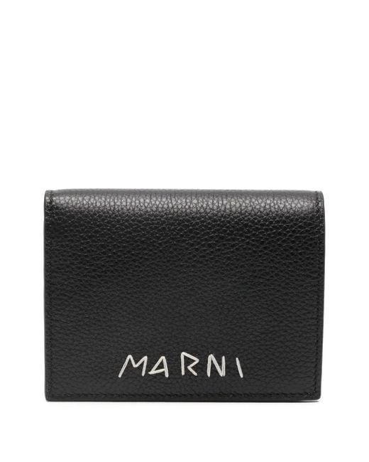 Marni Black Leather Bifold Wallet With Embroidery for men