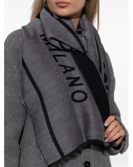 Moschino Black Logo-Detail Wool Scarf
