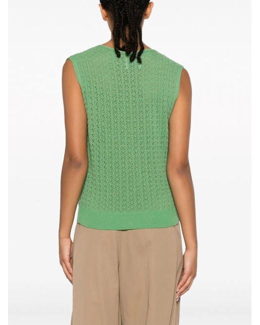 Barrie Green V-Neck Sleeveless Cashmere Top
