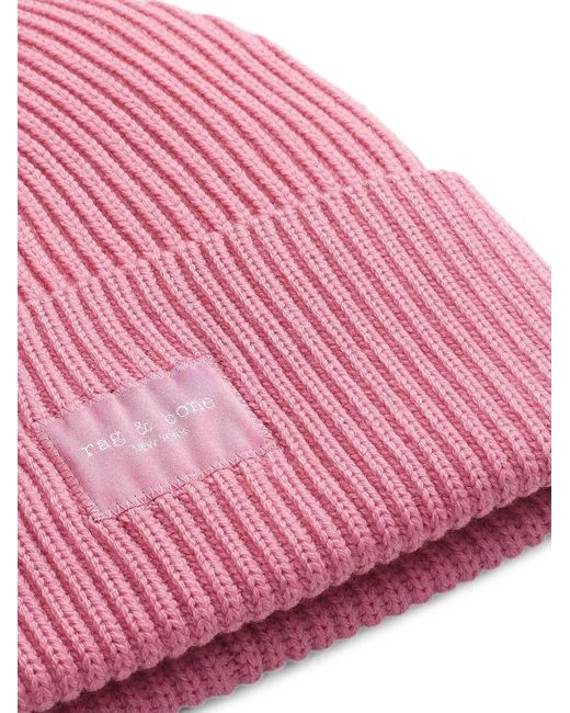 Rag & Bone Pink Blake Ribbed Beanie Hat
